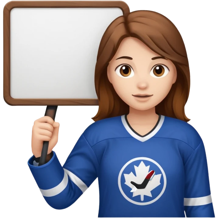 Girl hockey fan with brown long hair holding a large blank sign emoji