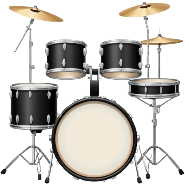Minimalistic flat vector icon, iOS style, thin black contour on white background. Drum set with two drumsticks above. Clean, no text, no shadows emoji