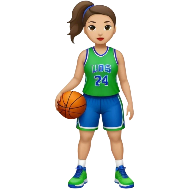 Full Body light skin Latino plus size women basketball player wearing blue and green uniform emoji