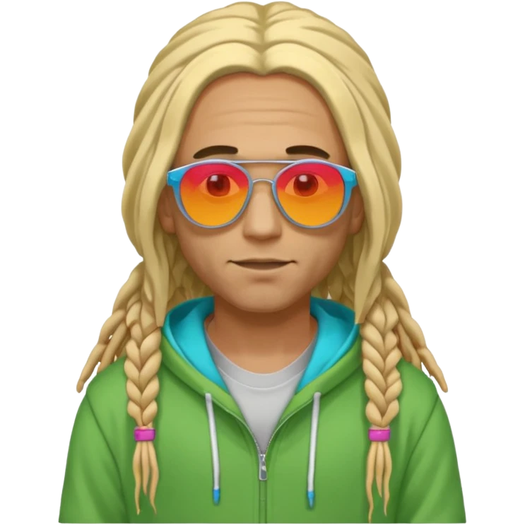 blonde long dreadlocks man with hoodie with colour ful sun glasses emoji