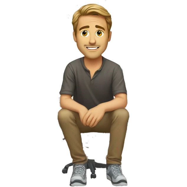 white brown haired man kneeling on floor in front of computer desk emoji