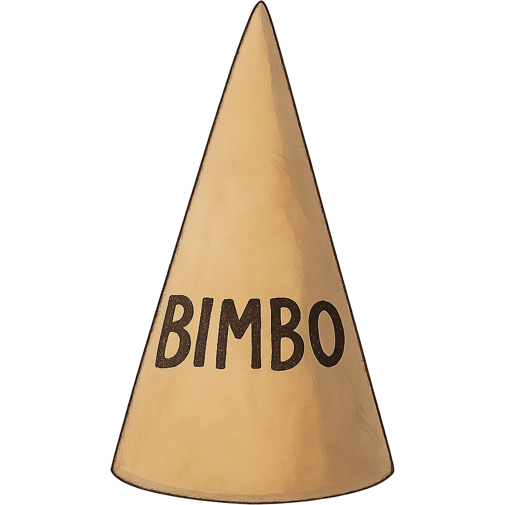 ghibli style dunce cap with 'Bimbo' written on it emoji