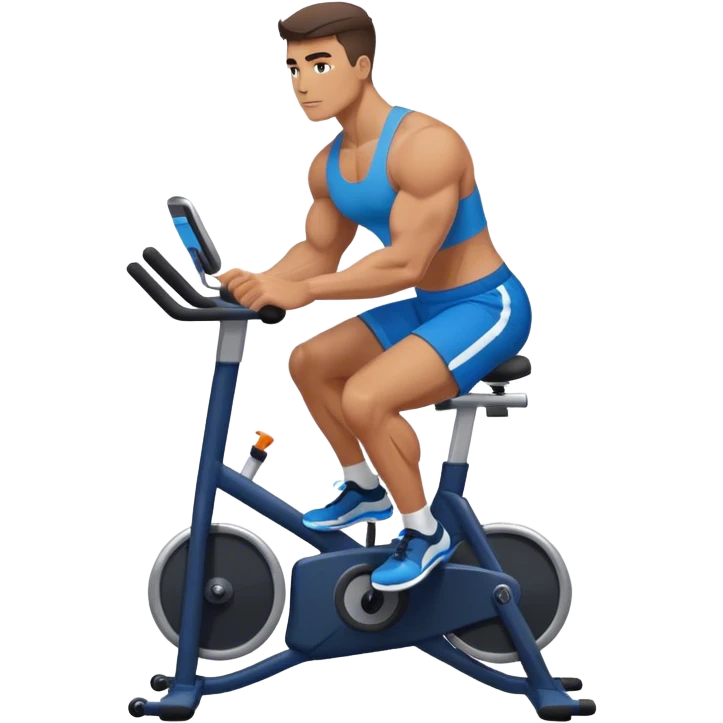 buff guy blue shorts black stationary bike emoji