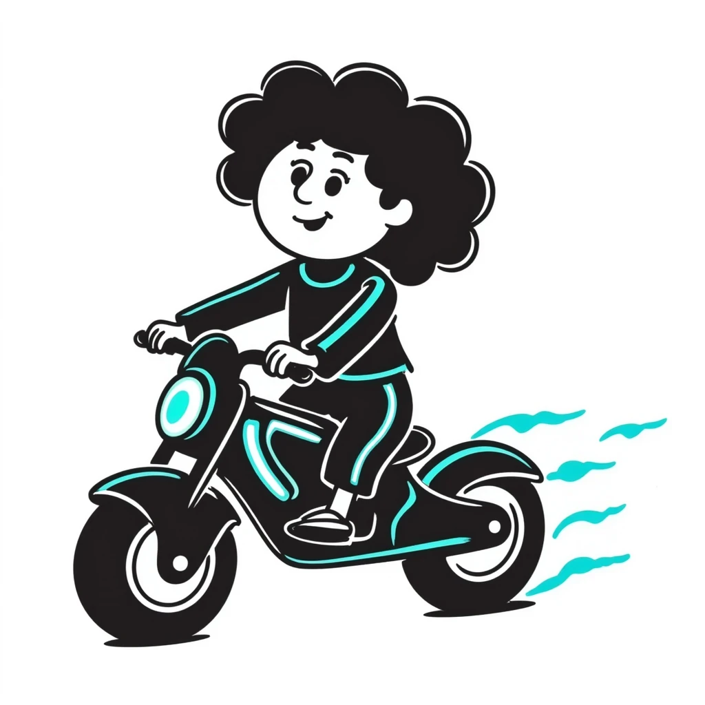 Cabbage Patch Kid dressed as Tron character, 80's retro sci-fi, riding a light cycle emoji