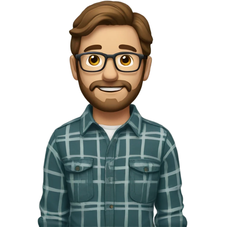 man brown hair beard plaid shirt glasse emoji