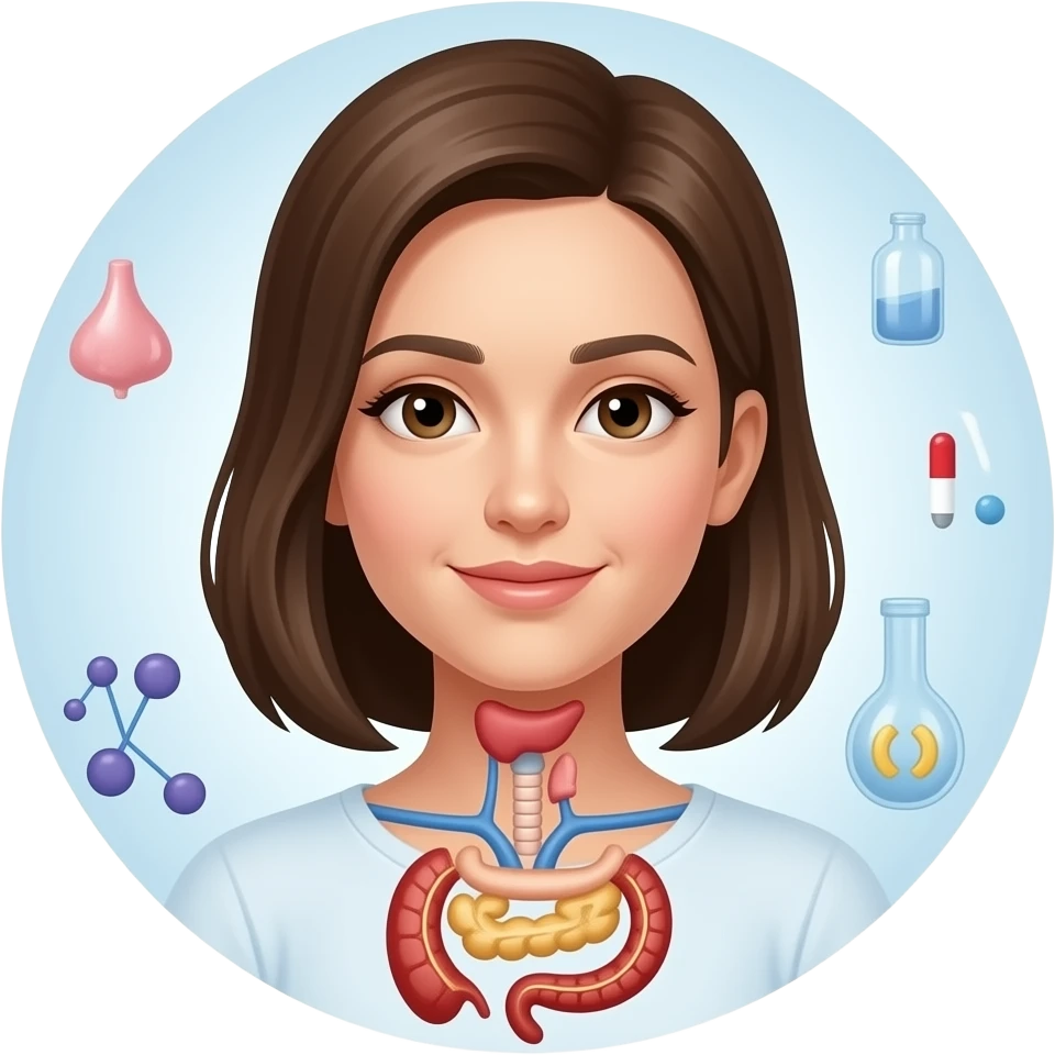 girl with visible pituitary gland, thyroid gland, pancreas and hormones around her emoji