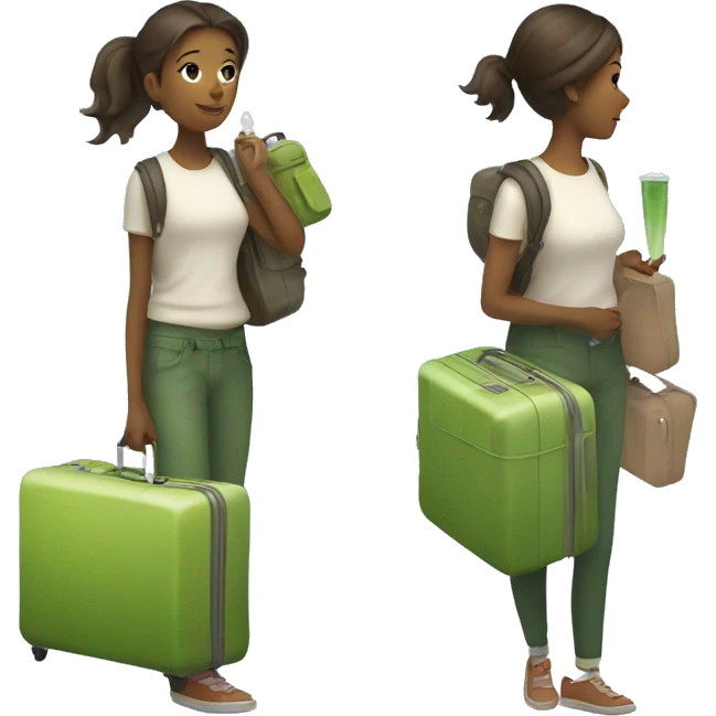 A girl with a luggage and a matcha tea emoji