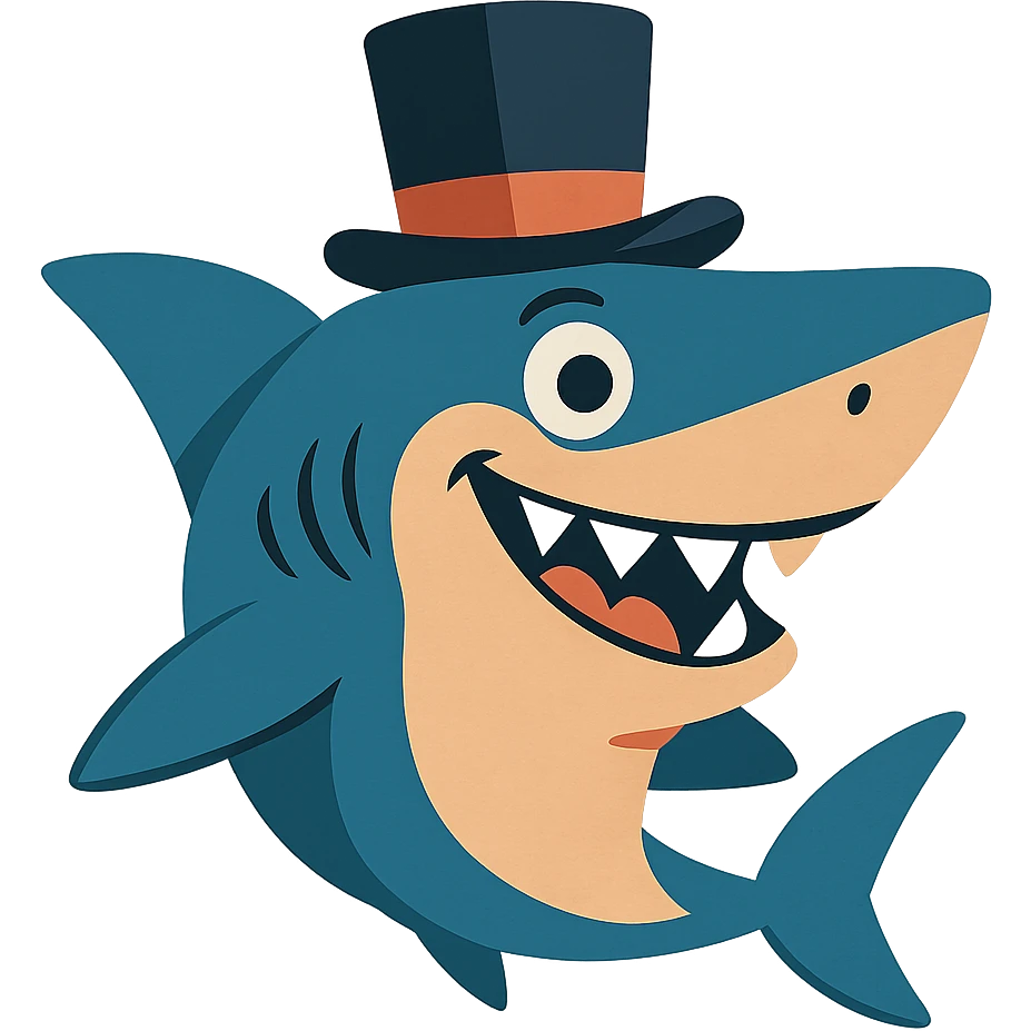 shark wearing a top hat, fun and whimsical style, vibrant toon emoji