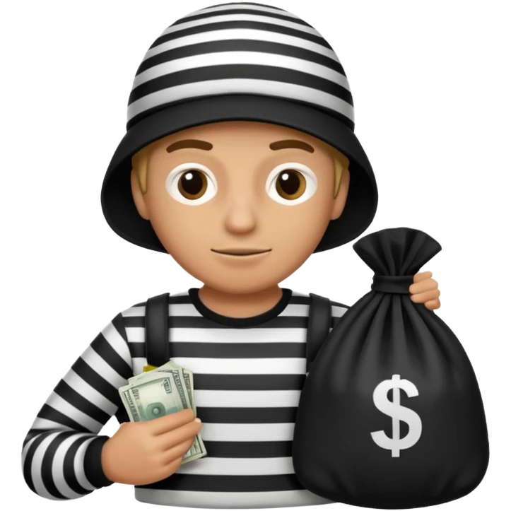 A emoji of a person wearing a robber outfit and a Money Bag emoji