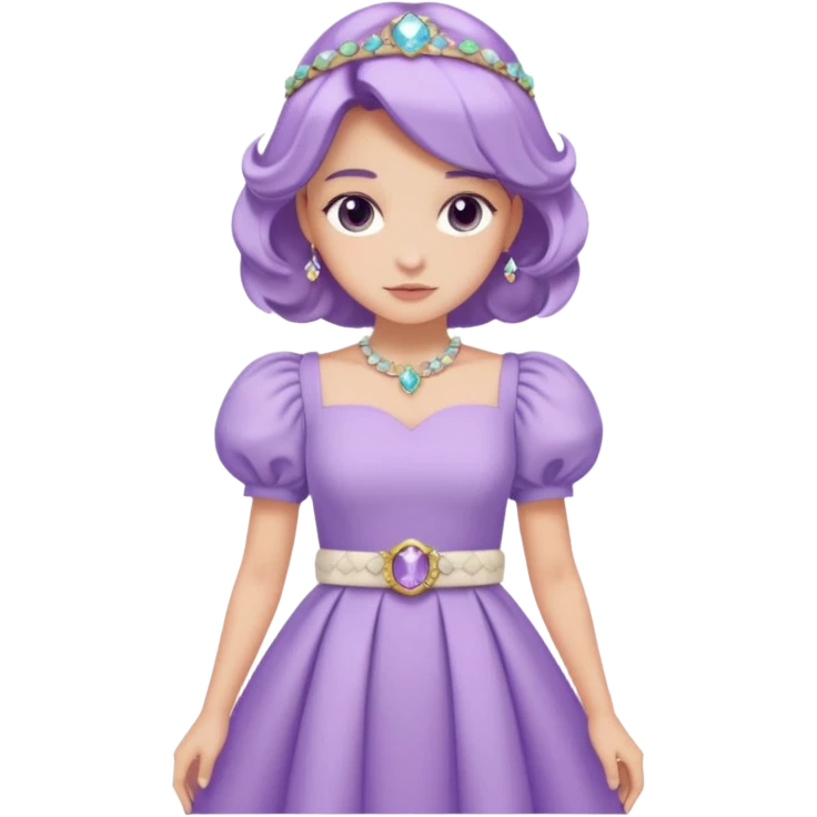 A pastel purple dress with puffed sleeves and gemstone belt.




























 emoji