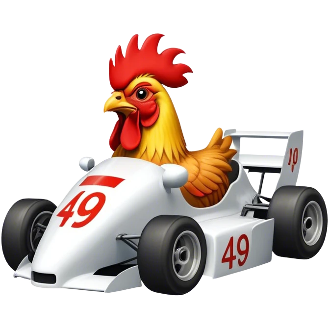 Rooster in a race car number 49 emoji