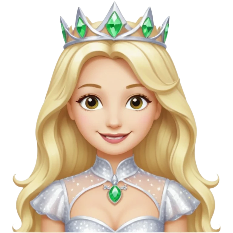 The Good Witch from Oz with long blonde hair, white sequin outfit emoji