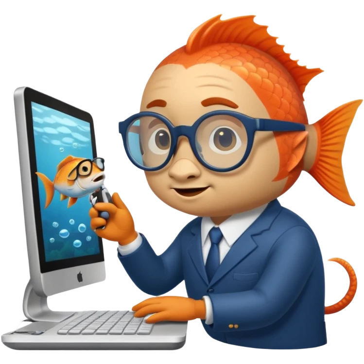 fish in a building working on a computer emoji