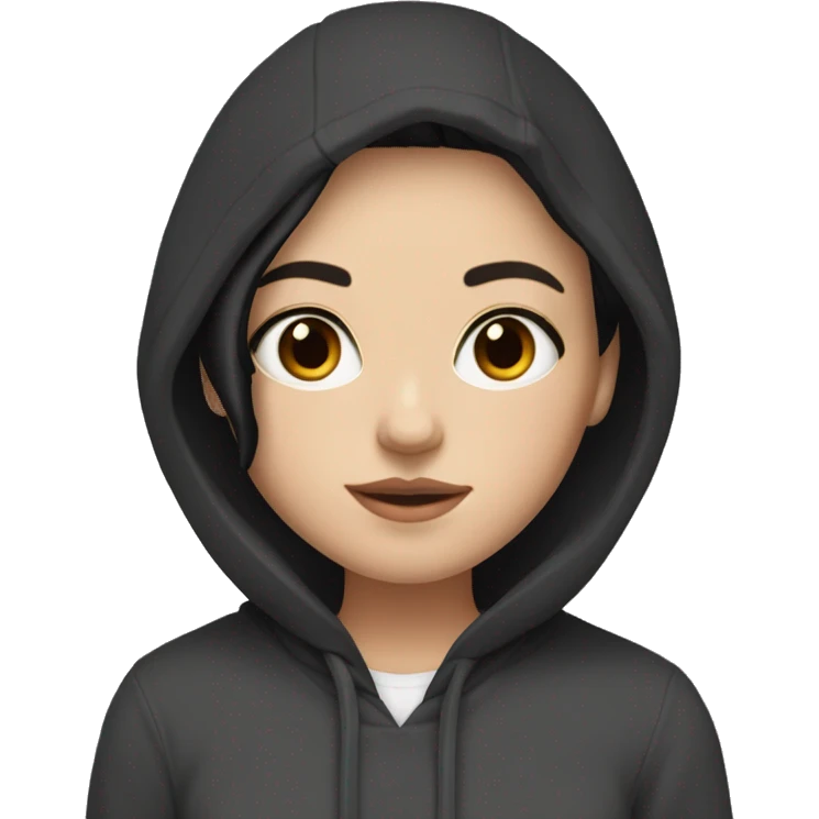 white Girl with short soft black hair and brown eyes and a a black hoodie  emoji