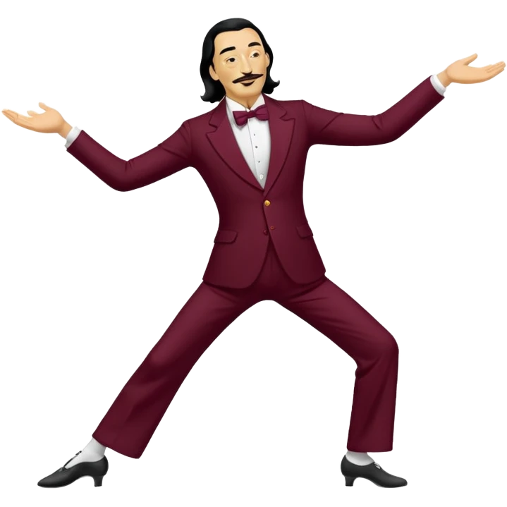 the word "DALI" written in white on a bordeaux red background, where the letters are dancing emoji