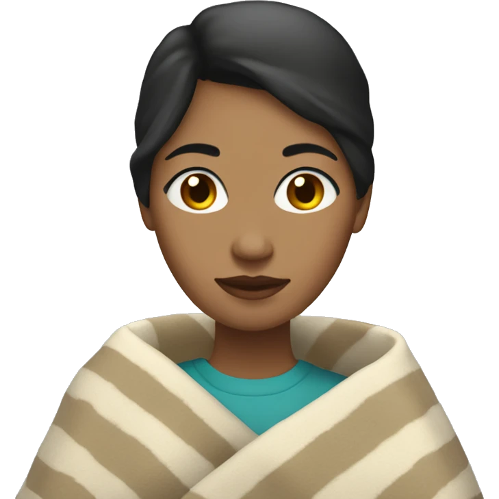 A woman with dark hair and light skin and wearing a blanket while drinking a cup of coffee  emoji
