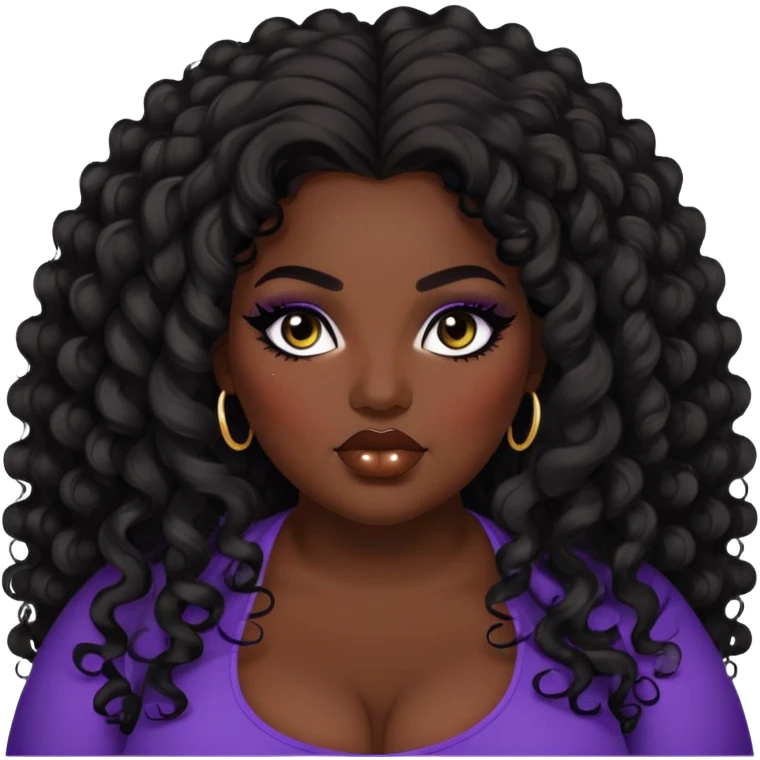 big plus size, dark skin, curly long hair, baddie,pretty, makeup, black eyeliner, long hair emoji
