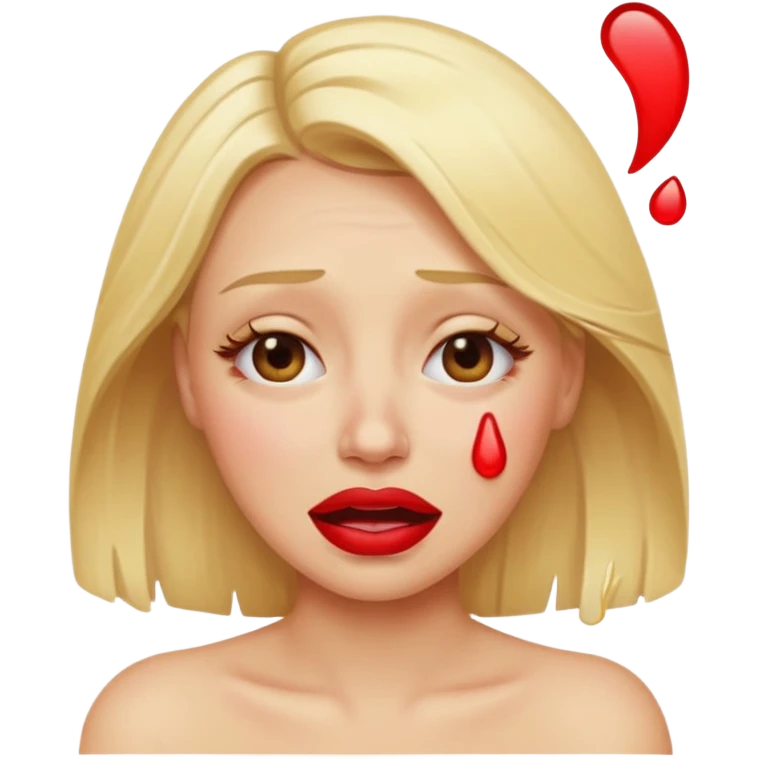 blonde having crying emoji tears from hard laughter. really happy in general, happy eyes. red lipstick emoji