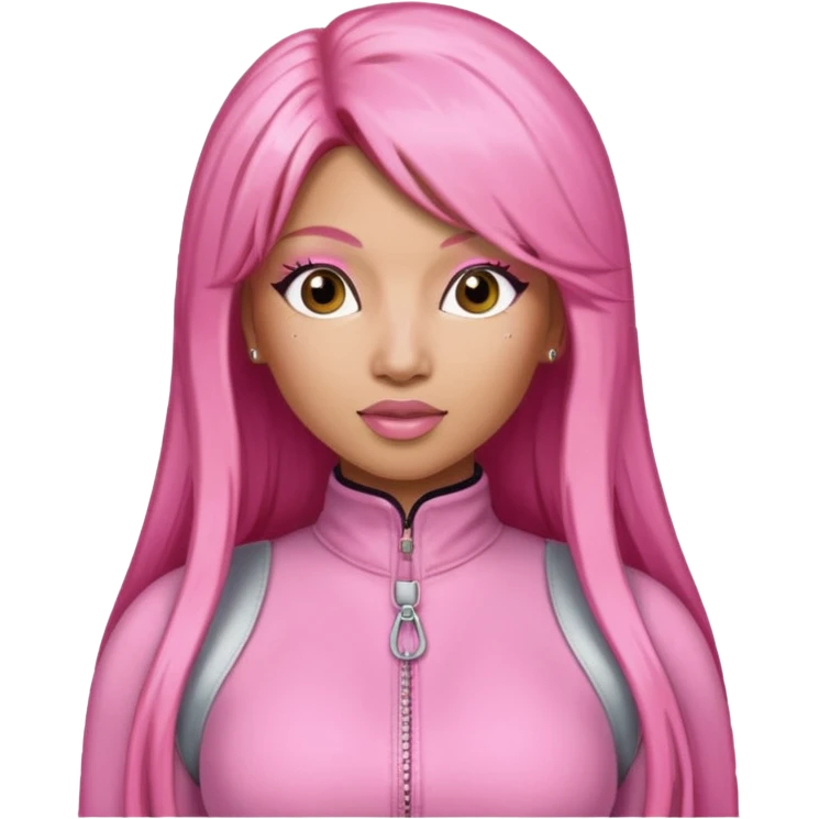 Nicki Minaj long pink hair, pink jumpsuit emoji