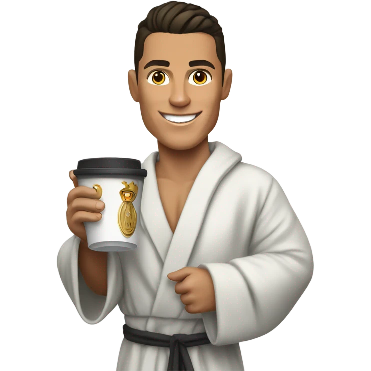 Cristiano Ronaldo wearing a Robe and wearing slippers holding a cup  emoji