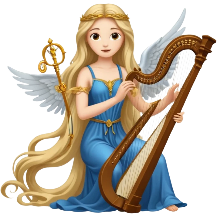 Muse of inspiration with wings and a harp in her hand emoji