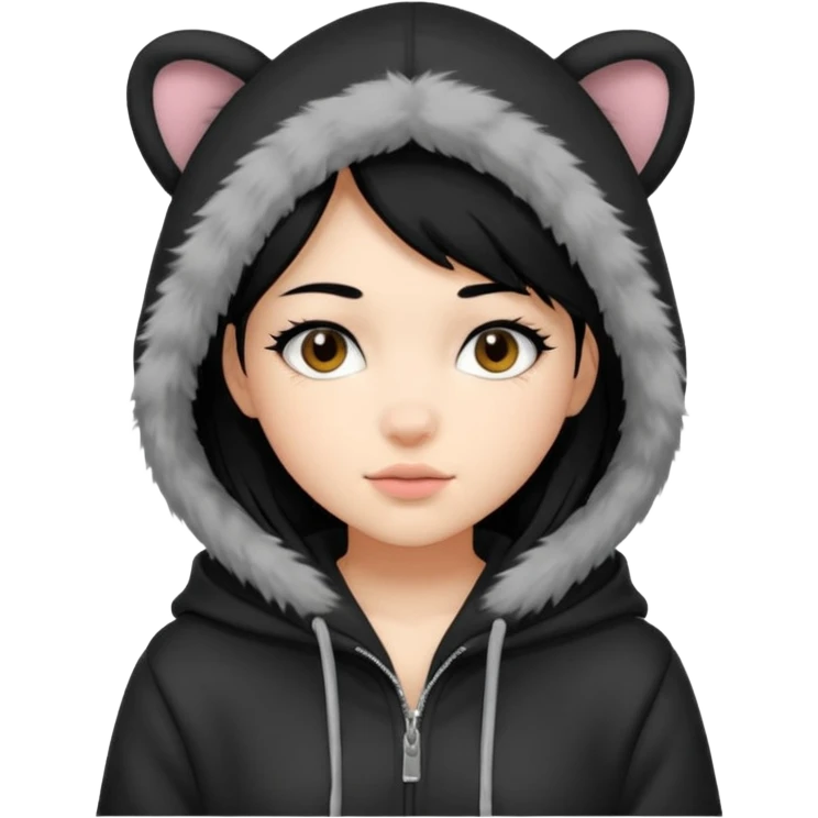 girl black hair swag with a hoodie with a furry hood  emoji