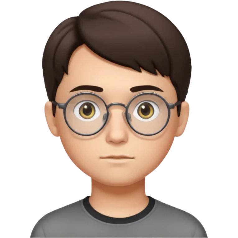 BRUNETTE teen boy with medium short middle parted hair, GREY eyes, round Glasses looking judging to the Side emoji