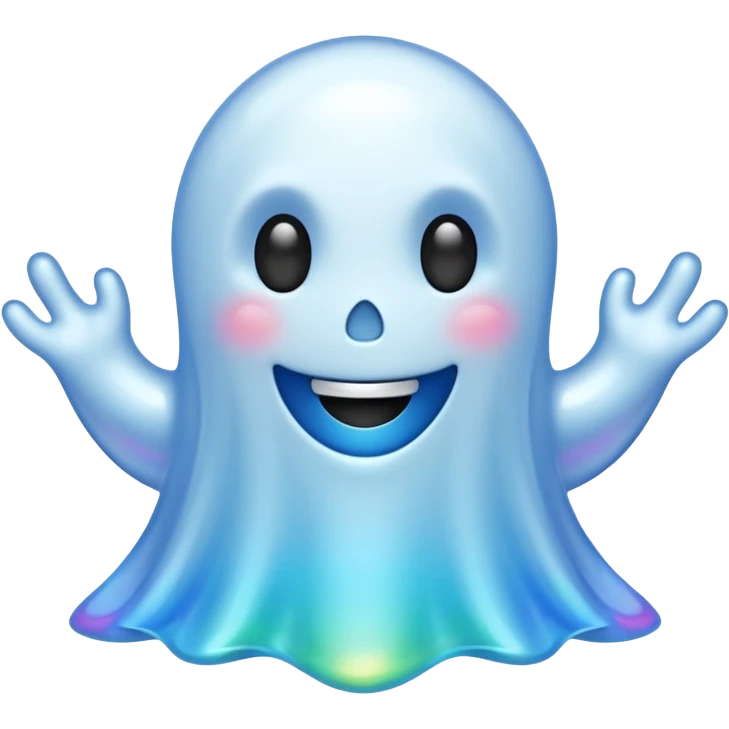 Holographic chrome happy cartoon ghost emoji