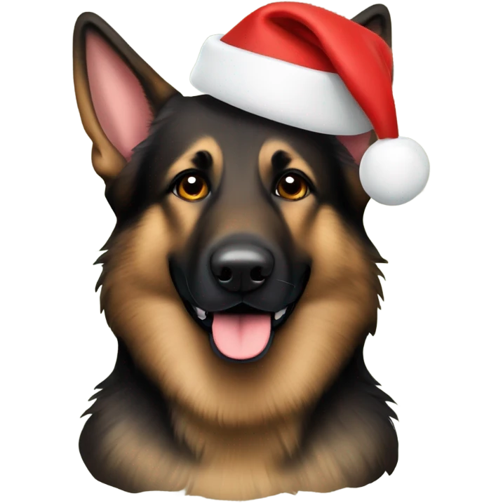 Dark brown German shepherd Santa hat emoji
