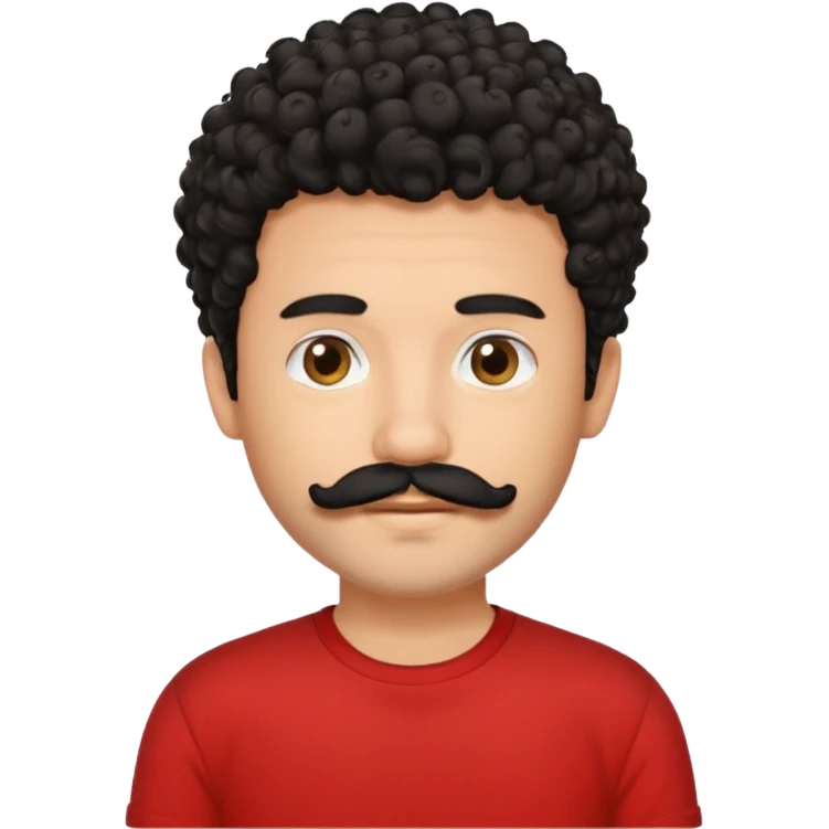  یه پسر مو فرفری با ریش و سبیل با موهای مشکی و تیشرت قرمز emoji
