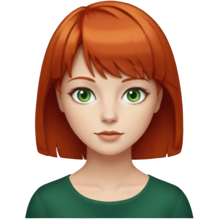 Una pelirroja ojos verdes pelo cortito con flequillo emoji