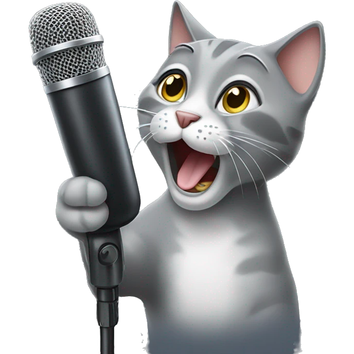gray cat singing into a microphone emoji