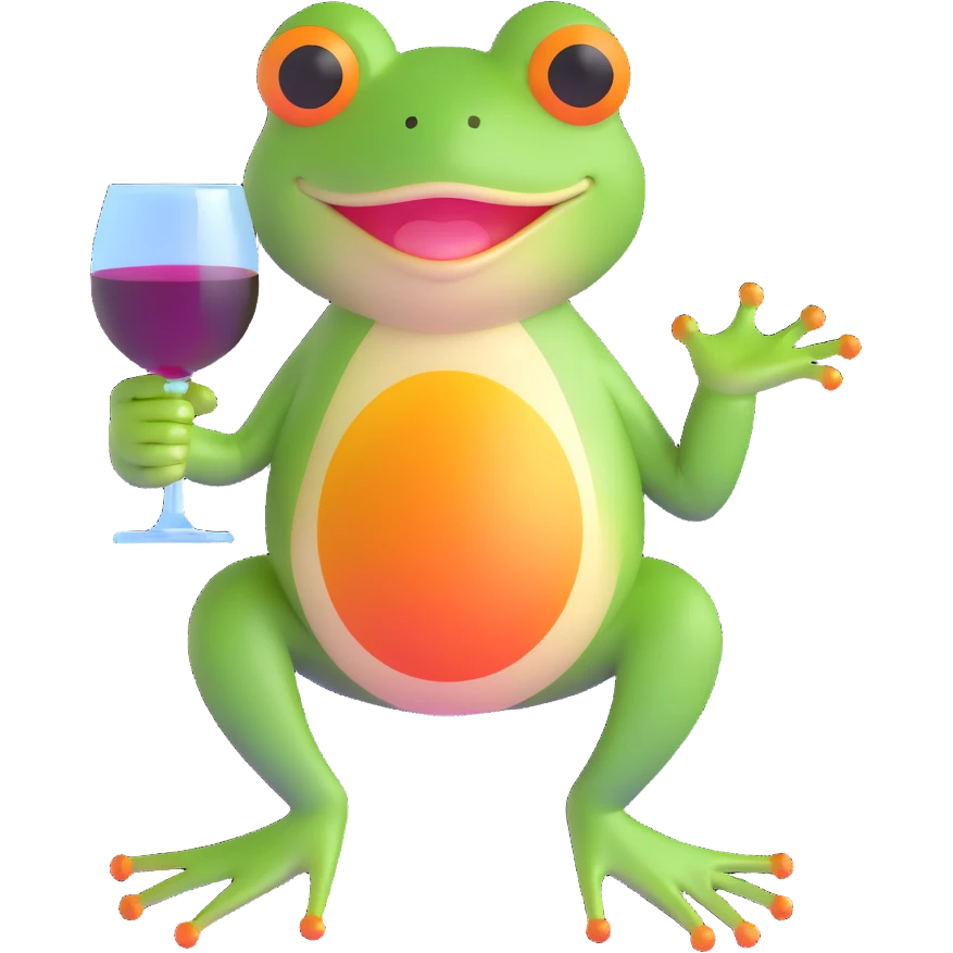 cartoon frog with a wine glass emoji
