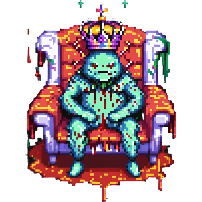 Minecraft king slime, blood splatters, sitting on a throne emoji