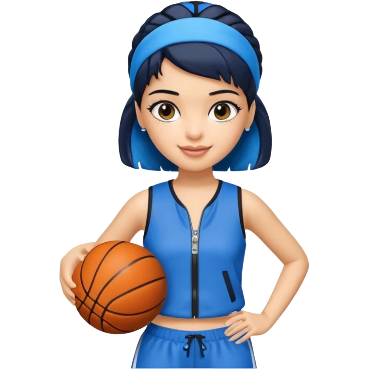 generate a pretty bratz that looks like Kajol- bollywood actress
 Wearing a blue zipper with short blackhair and a blue hairband. Carrying a basketball emoji