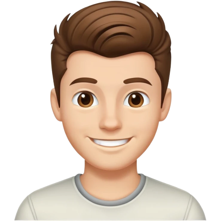 Menino branco com cabelos castanhos  com topete sorrindo emoji