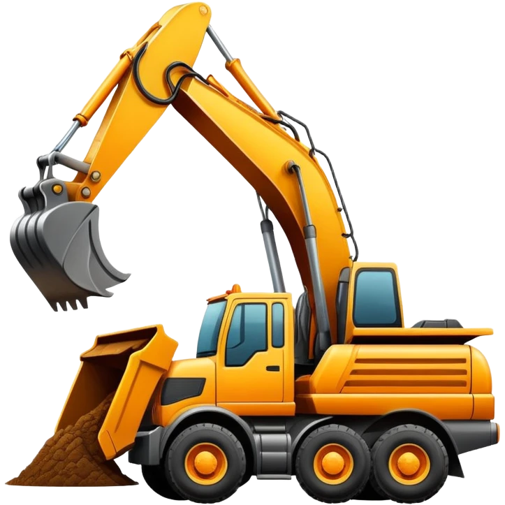 Excavator putting dirt in dump truck emoji