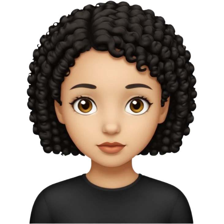 Light skin girl with black very shurt curly hair, brown eyes emoji