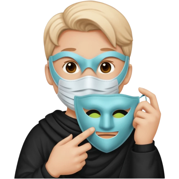 one big 😔 who holds a 😄 mask emoji