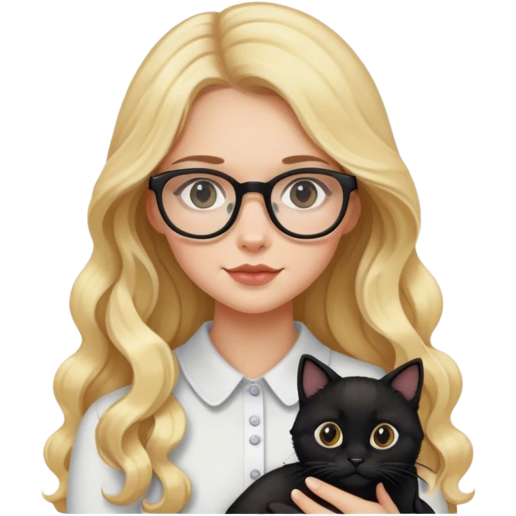Blonde girl with glasses and long wavy hair holding a black cat  emoji