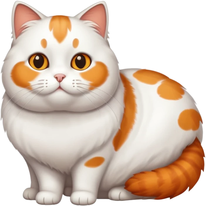 White fat cat with brown and orange spots and brown tail  emoji