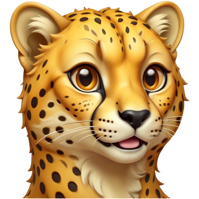 Cinematic Comical Cheetah Portrait Emoji, Head tilted dramatically with an exaggeratedly amused expression, featuring a striking, glossy golden Fur with bold spots, wide, expressive amber eyes filled with playful disbelief, Simplified yet hilariously expressive features, highly detailed, glowing with a slightly sassy glow, high shine, dramatic yet playful, stylized with an air of cheeky mischief, bright and endearing, soft glowing outline, capturing the essence of a spirited and over-the-top cheetah, so meme-worthy it feels like it could dash its way into internet fame instantly! emoji