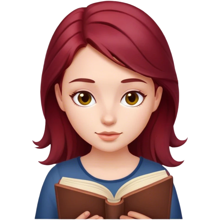 A beautiful, burgundy haired girl reading a book emoji