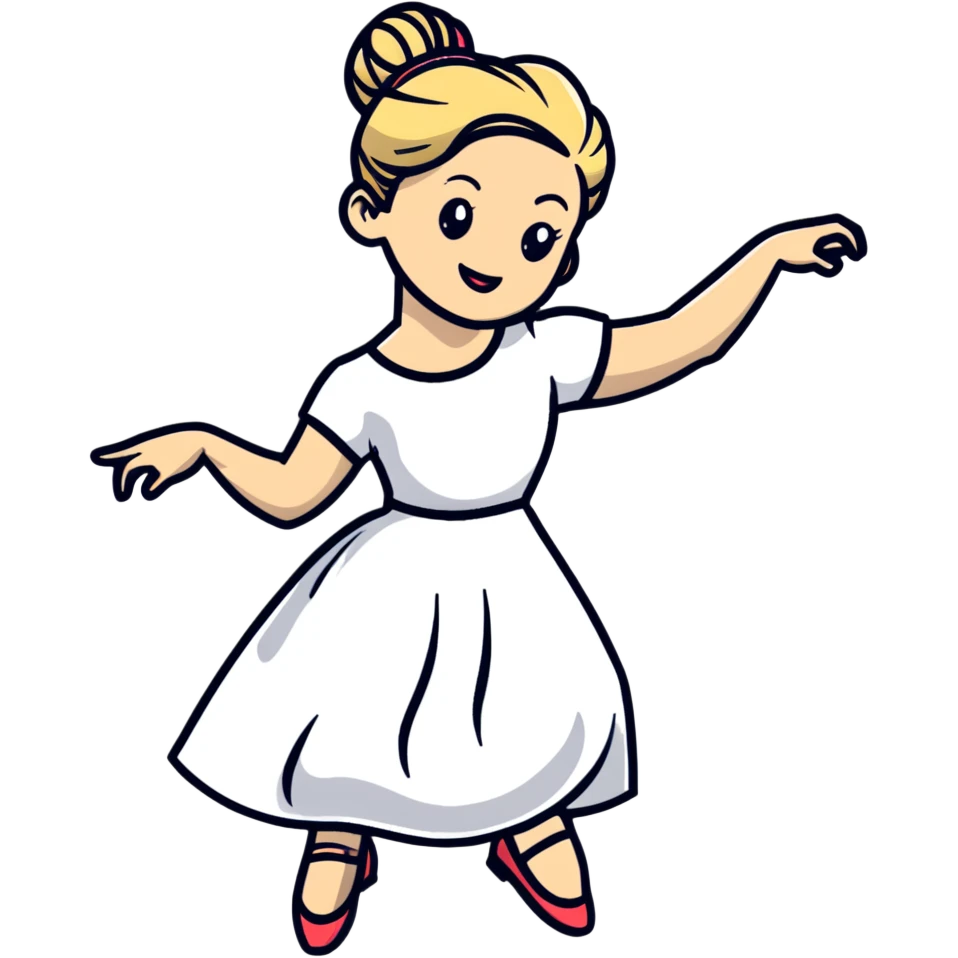 Dana Dawson with blond hair in a chignon, dancing pose emoji