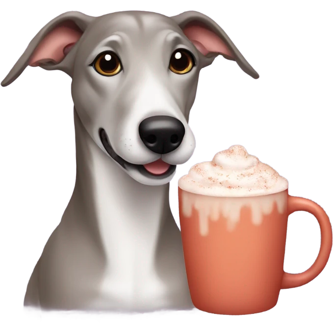Cute greyhound with hot cocoa emoji
