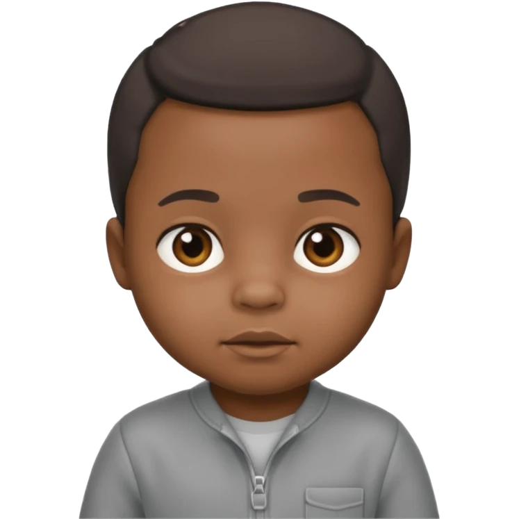 Black baby with straight face in a grey jumpsuit emoji