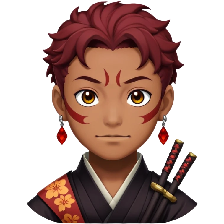 Tanjiro Kamado with a smirk, Demon Slayer character with scar and hanafuda earrings emoji