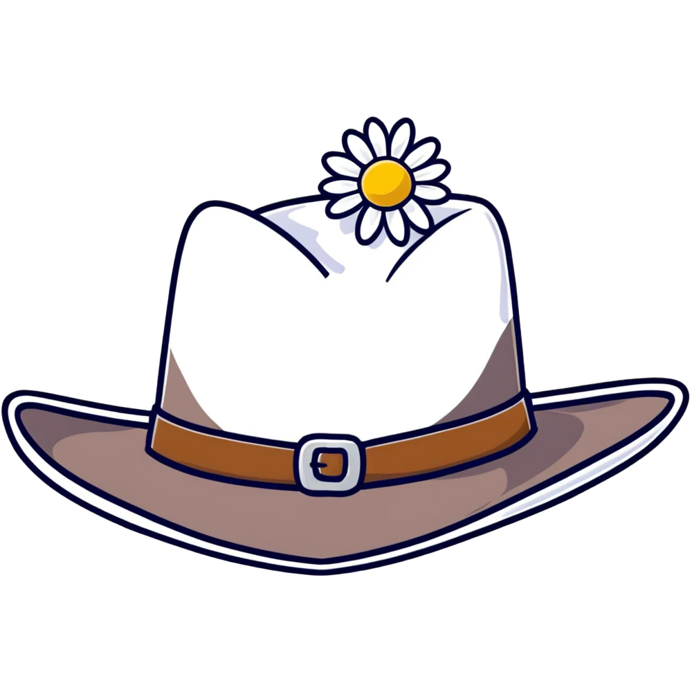 Black leather cowgirl hat with daisy flowers around the crown emoji