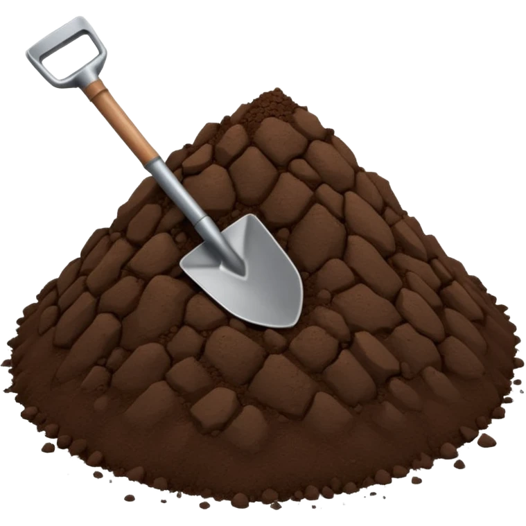 A 3D cartoon pile of dark brown soil with a small shovel inserted, rough texture, natural lighting, soft shadow, realistic Memoji-style rendering. emoji