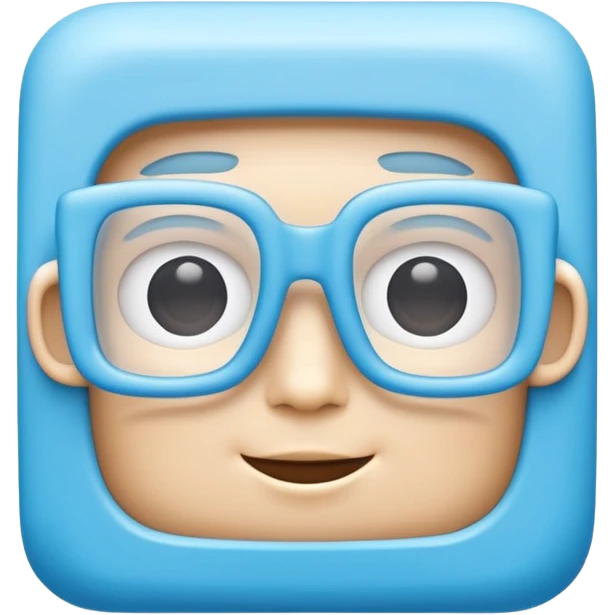 A 3D cartoon sky-blue square spectacle, slightly thick frame, glossy surface, minimal plain background, Memoji-style. emoji